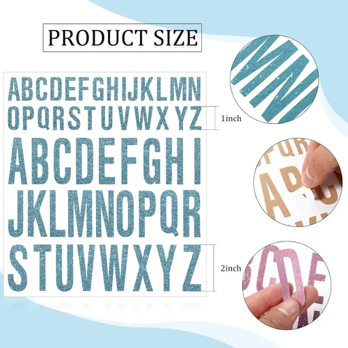 Miniatura 2 de Gersoniel 8 hojas de calcomanías de letras con purpurina, calcomanías de vinilo del alfabeto, impermeables, autoadhesivas para pósteres, tablones