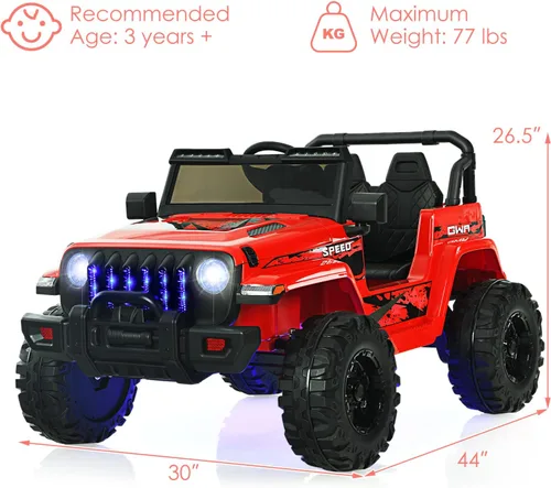 Miniatura 7 de OLAKIDS Camión de paseo para niños, vehículo eléctrico de 12 V con control remoto, automóvil para niños pequeños a batería con música, bocina, 3 Rojo
