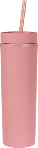 Miniatura 8 de uxcell Vaso delgado con tapas y pajitas, vaso delgado de 16 onzas color negro mate a granel, vaso acrílico pastel reutilizable, vaso de plástico