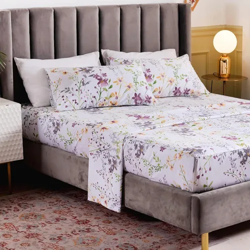 Miniatura 5 de QSH Juego de 2 fundas de almohada 100% de algodón egipcio con estampado botánico de flores amarillas, fundas de cama de lujo con cierre de sobre