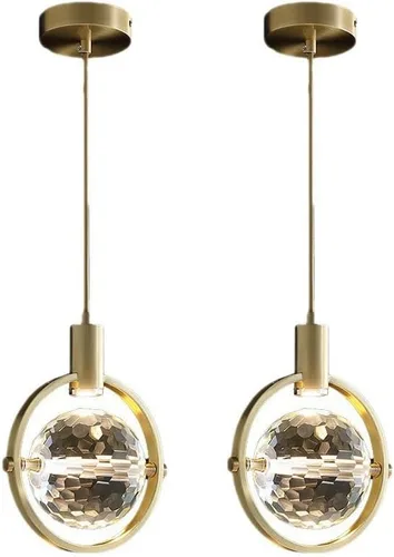 Miniatura 5 de 2 Pack Pendant Lights, Mid Century Globe Crystal Ceiling Hanging Lighting with Metal Decoration, Adjustable Height Neutral Light Chandelier for