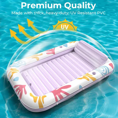 Miniatura 31 de Flotador inflable de bronceado para piscina con lona de protección, flotadores de piscina de 70 x 46 pulgadas para adultos con almohada, flotador 6