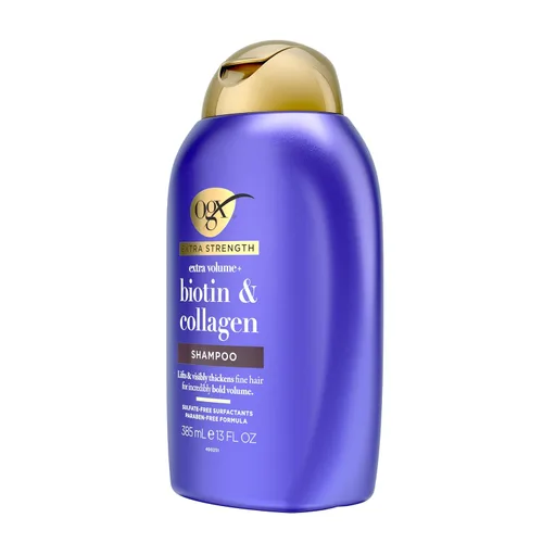 Miniatura 5 de OGX Champú voluminizador de colágeno extra fuerte con vitamina B7 y proteína de trigo hidrolizada para cabello fino. Tensioactivos sin sulfato