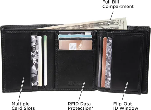 Miniatura 9 de Kenneth Cole Billetera de cuero RFID para hombre, delgada, triple pliegue con ventana de identificación y ranuras para tarjetas