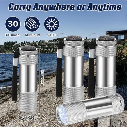 Miniatura 2 de VIHOSE 12 piezas de linternas mini a granel, linternas de mano brillantes de aluminio con cordón, linternas LED pequeñas para lectura nocturna