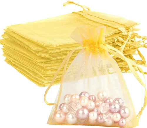 Miniatura 40 de Bolsas de organza, bolsa de organza transparente, 50 unidades, pequeñas bolsas de organza con cordón de 3 x 4 pulgadas, bolsas de regalo de joyería