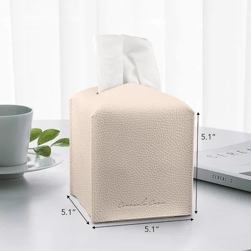 Miniatura 5 de Soporte para caja de pañuelos de piel sintética de alta calidad, elegante funda de caja de pañuelos estilo hotel para decoración del hogar, oficina
