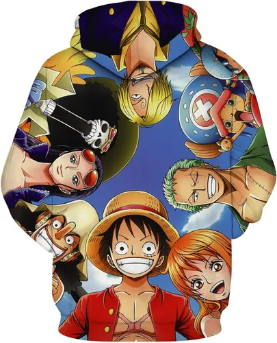 Miniatura 2 de Lontse Sudadera con capucha unisex de anime de una pieza con estampado 3D y pajita