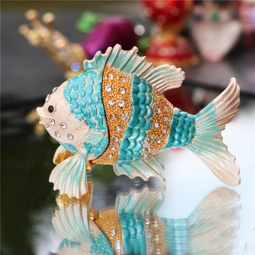 Miniatura 3 de Waltz&F - Caja de baratijas con diseño de peces tropicales con bisagras pintadas a mano