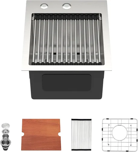 Miniatura 35 de Dcolora 33x22 Fregadero de cocina de acero inoxidable de 16 calibres, estación de trabajo de caída, fregadero de cuenco único grande, montaje
