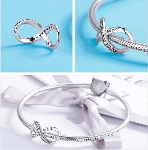 Miniatura 33 de Abalorios de plata de ley para pulseras, collares, familia para siempre, circonita cúbica, regalo de joyería para mujeres