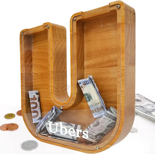 Miniatura 75 de Alcancía para niños y niñas, alcancía grande de madera personalizada con diseño recortado, bancos de monedas con letras del alfabeto, caja de ahorro