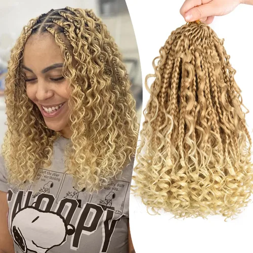 Miniatura 12 de Extensiones de cabello sintético de trenzas de ganchillo Goddess de 10 pulgadas para mujeres negras, 8 paquetes, 3 unidades, con rizos y rizos