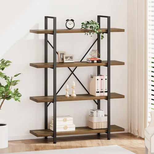 Miniatura 24 de HSH Estantería negra de 5 niveles de alto, estante de almacenamiento de madera y metal, estantería industrial moderna Etagere de 5 estantes, estante