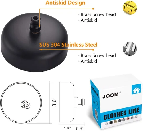 Miniatura 3 de JOOM Tendedero retráctil de acero inoxidable resistente de 9 pies (máx.) para colgar y secar en baño, lavandería, hoteles, acabado cromado