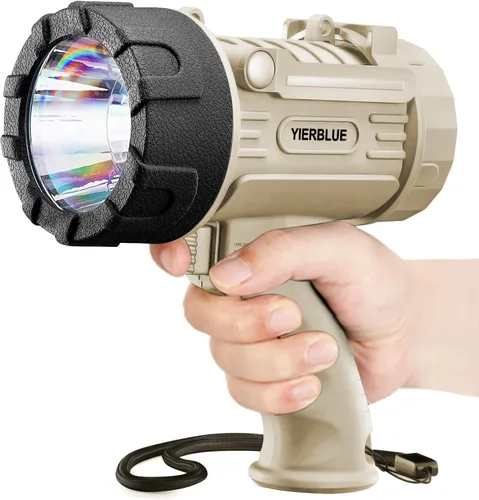 YIERBLUE Linterna de Foco Recargable con LED de 1000000 Altos Lúmenes, Foco de Largo Alcance Impermeable IP67, Foco de Mano Resistente a Impactos