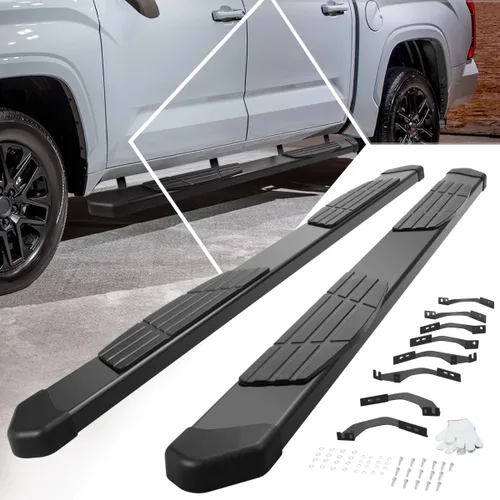 [Par] Estribos de acero inoxidable negro de 6 pulgadas, barras Nerf compatibles con Tundra Crew Cab 22-24 de 4 puertas