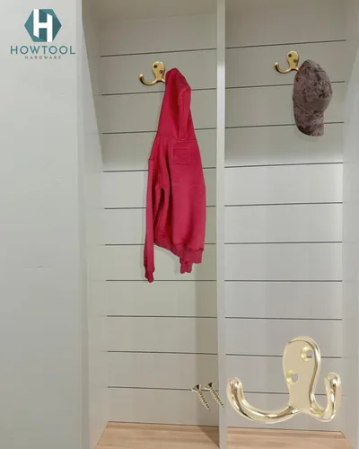 Miniatura 5 de Gancho doble de latón para bata, paquete de 5 con tornillos, toalla, abrigo y sombrero