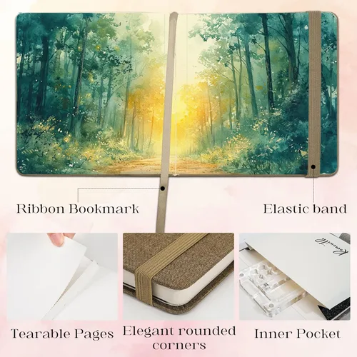 Miniatura 5 de Cuaderno de bocetos de acuarela, 5.5" x 5.5" Libros de bocetos Artista Cuaderno de papel de acuarela de algodón, cubierta de lino con bolígrafo