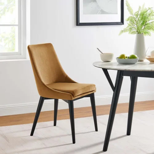 Miniatura 2 de Modway Viscount - Silla de comedor moderna de terciopelo de 19 pulgadas en negro/marrón coñac