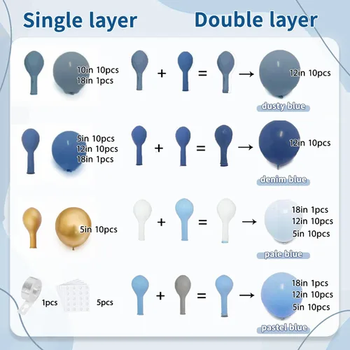 Miniatura 2 de Kit de Arco de Globos Azul Polvoriento Dorado, Kit de Arco de Globos Pastel de Doble Relleno Azul Claro Azul Oscuro Mezclilla Azul Pálido con Globos