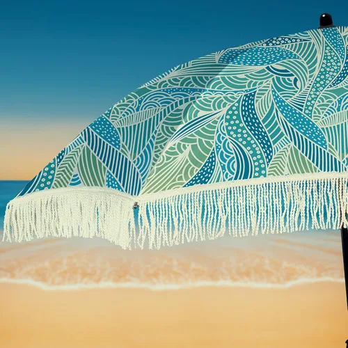 Miniatura 51 de Sombrilla de playa para arena, resistente al viento, con bolsa de anclaje de arena, portátil, flecos, bolsa de mezclilla, cuenta con parte inferior