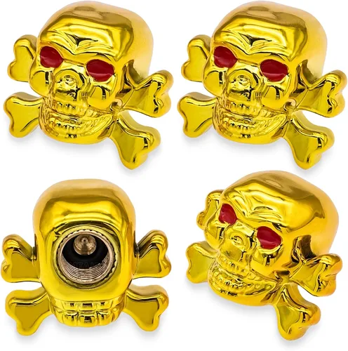Miniatura 12 de 4 tapones de válvula de neumático estilo calavera, con anillo de goma O, cubiertas universales de vástago de válvula de neumático de núcleo de cobre