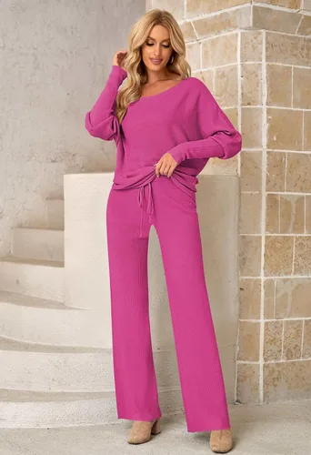 Miniatura 2 de Fixmatti Conjunto deportivo de 2 piezas para mujer, suéter de cuello alto, pantalón de pierna ancha