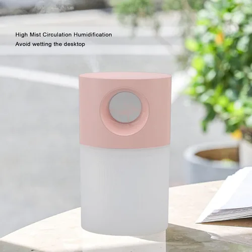 Miniatura 3 de Mini humidificador, humidificador pequeño de niebla fina de nivel nano con luz ambiental colorida, bajo ruido, 11.8 fl oz, gran capacidad, Rosa