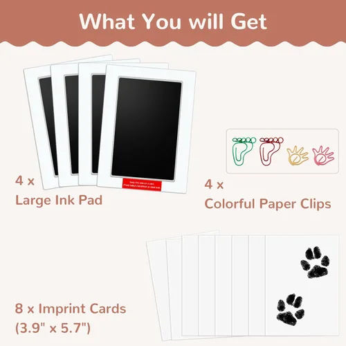 Miniatura 7 de Kit de huellas de manos y pies sin tinta de 6" x 4" tamaño grande para bebé con 4 almohadillas de tinta y 8 tarjetas de impresión de PChero, ideal