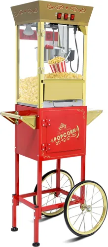 Máquina de palomitas de maíz vintage con carro, hervidor de acero inoxidable de 12 onzas y luz de calentamiento, regalos de Navidad, regalos de cine