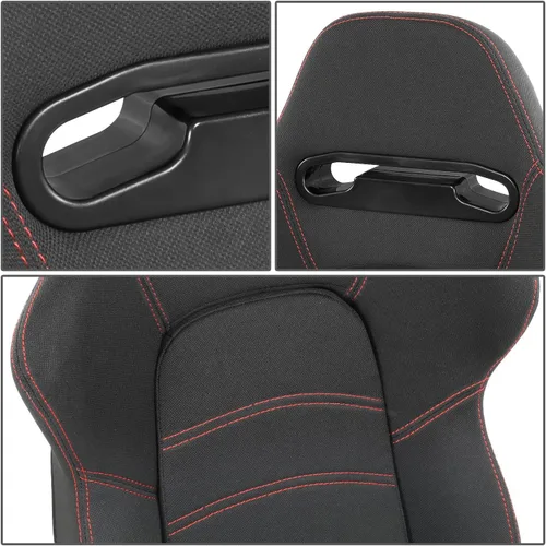 Miniatura 2 de DNA MOTORING RS-JBR-005-BK-RD - 2 asientos de cubo de carreras con respaldo ajustable, ajuste único y riel, compatibles con arnés de 4 puntos, tela