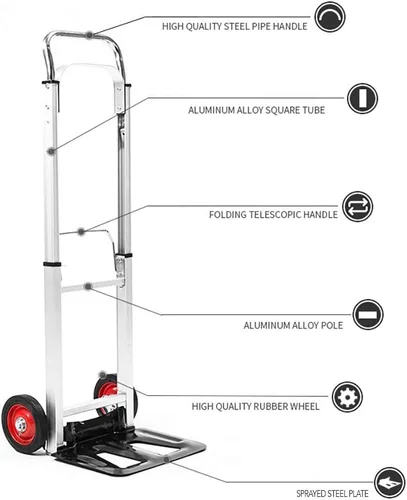 LEADALLWAY Carro de Mano de Aluminio Plegable con Ruedas de 6" Capacidad de 220 libras 220 libras/aluminio