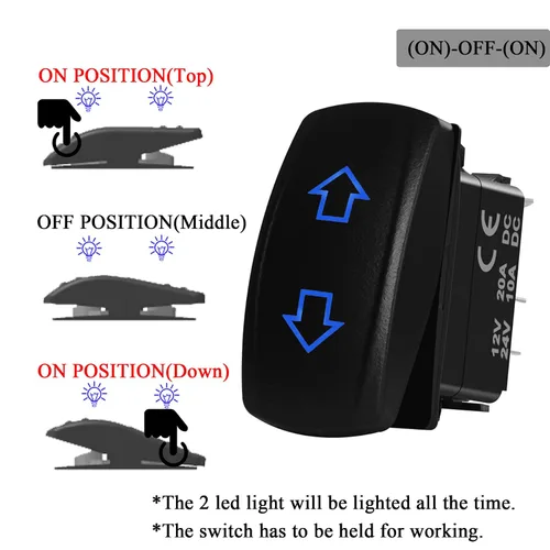 Miniatura 3 de Interruptor basculante momentáneo LED azul impermeable de 10 pines, interruptor momentáneo de encendido y apagado de 12 V/24 V, motor de CC
