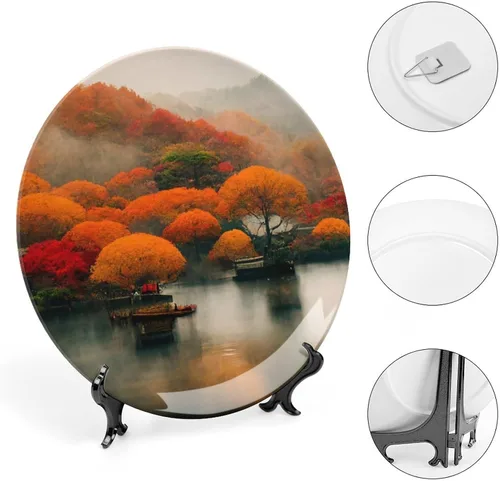 Miniatura 4 de Platos decorativos de Acción de Gracias para decoración del hogar, temporada de otoño de Japón, árboles de arce, ríos y barcos, bandeja decorativa