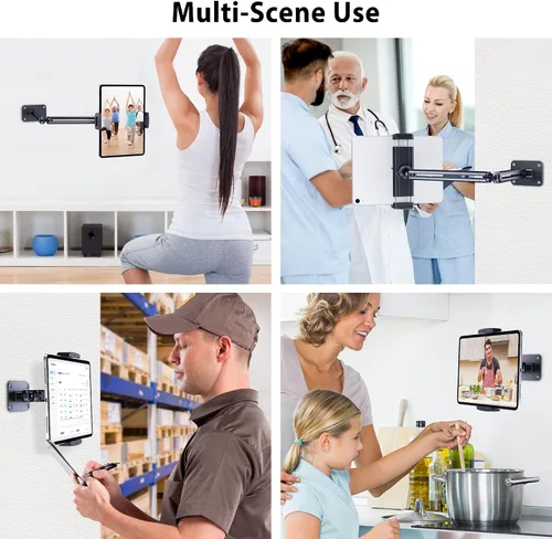 Miniatura 6 de CreaDream Soporte de pared para iPad, brazo de soporte ajustable y extensible de aluminio, compatible con tabletas de 4.7 a 13 pulgadas, teléfonos