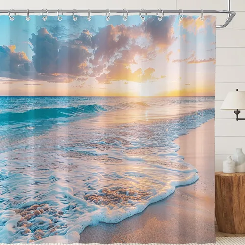 Miniatura 29 de Cortina de Ducha Pequeña de Cabina para RV de Medio Tamaño Océano Playa Costera Seaside para Baño 36A*72A Pulgadas Náutica Verano Playera Decoración