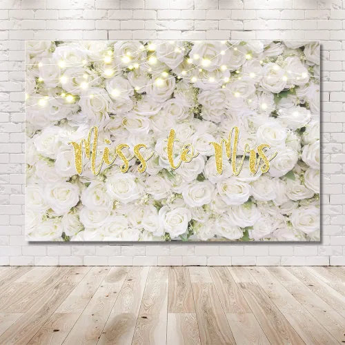 Miniatura 6 de MEHOFOND Telón de fondo de Miss to Mrs de 7 x 5 pies para despedida de soltera, decoración de pared floral blanca, boda, novia, compromiso