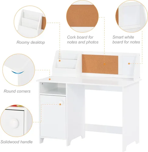 Miniatura 9 de UTEX Escritorio de estudio para niños con silla, juegos de escritorio y sillas con gabinete para 3-8, mesa de estudio para niños de madera, mesa