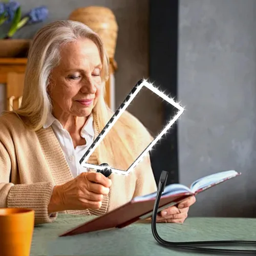 Lupa recargable grande con luz, manos libres para el cuello, lupa de página completa con 50 luces LED y brillo ajustable para lectura, manualidades