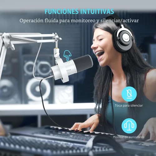 Miniatura 6 de FIFINE - Micrófono dinámico con brazo articulado, micrófono vocal de estudio XLR, kit de micrófono USB para PC con botón de silencio, perilla