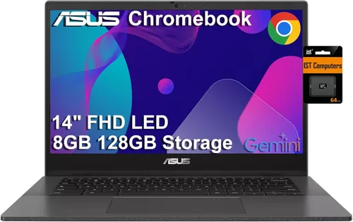 ASUS Laptop Chromebook 14 (14 pulgadas FHD antirreflejo, Intel Celeron N4500, 4 GB de RAM, 128 GB de almacenamiento (64 GB eMMC+ tarjeta SD IST de