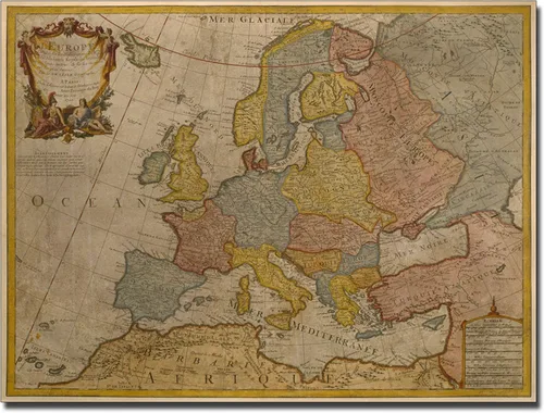 Trademark Fine Art Mapa de Europa 1700 por Paris Guillaume Delisle - Obra de arte en lienzo, 14 x 19 pulgadas