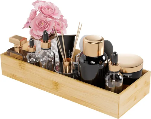 Miniatura 10 de Organizador de cajones de bambú portautensilios para cocina, organizador de almacenamiento de cubiertos de madera pequeña, bandeja de caja apilable