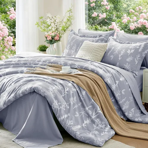 Miniatura 28 de MUXHOMO Juego de edredón tamaño individual XL, elegante juego de cama con estampado floral en una bolsa, 5 piezas, ultra suave y transpirable