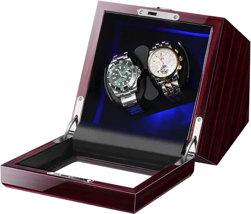 Miniatura 5 de Double Watch Winder for Rolex with Quiet Motor, Blue LED Light & Flexible Watch Pillows Watch Winders for 24 Automatic Watches with AC Adapter or