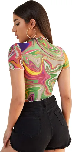 Miniatura 2 de Sweatyrocks - Blusa de manga corta de tela de malla transparente para mujer