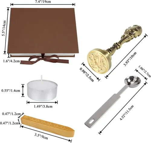 Miniatura 3 de Yoption Kit de sellos de cera con iniciales del alfabeto, sello antiguo de sello de letra M con mango de bronce galvanizado, kit de caja de regalo