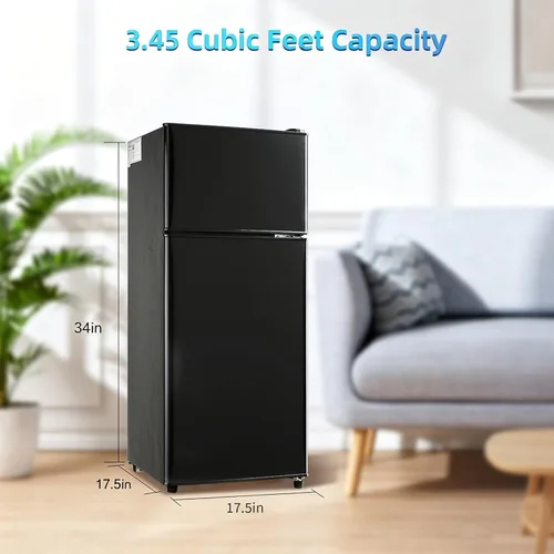 Miniatura 2 de Refrigerador dormitorio con congelador, refrigerador pequeño de 3.45 pies cúbicos con congelador para apartamento, temperatura ajustable de 7