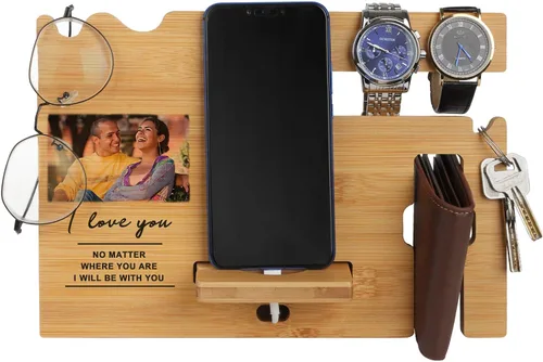 Miniatura 2 de Regalo del día de San Valentín para él, estación de acoplamiento de madera personalizada para hombres, regalos para aniversario, marido, novio, idea